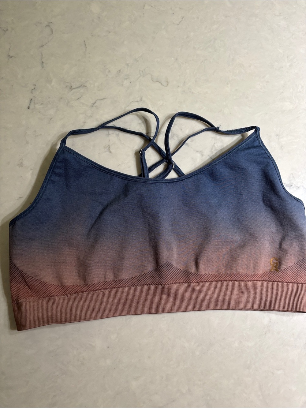 Good American Blue-to-Pink Ombre Strappy Sports Bra